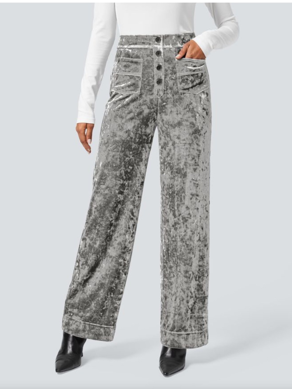 HALARA Crushed Velvet High-Rise Wide-Leg Pants Gray Women’s Size Medium NWT
